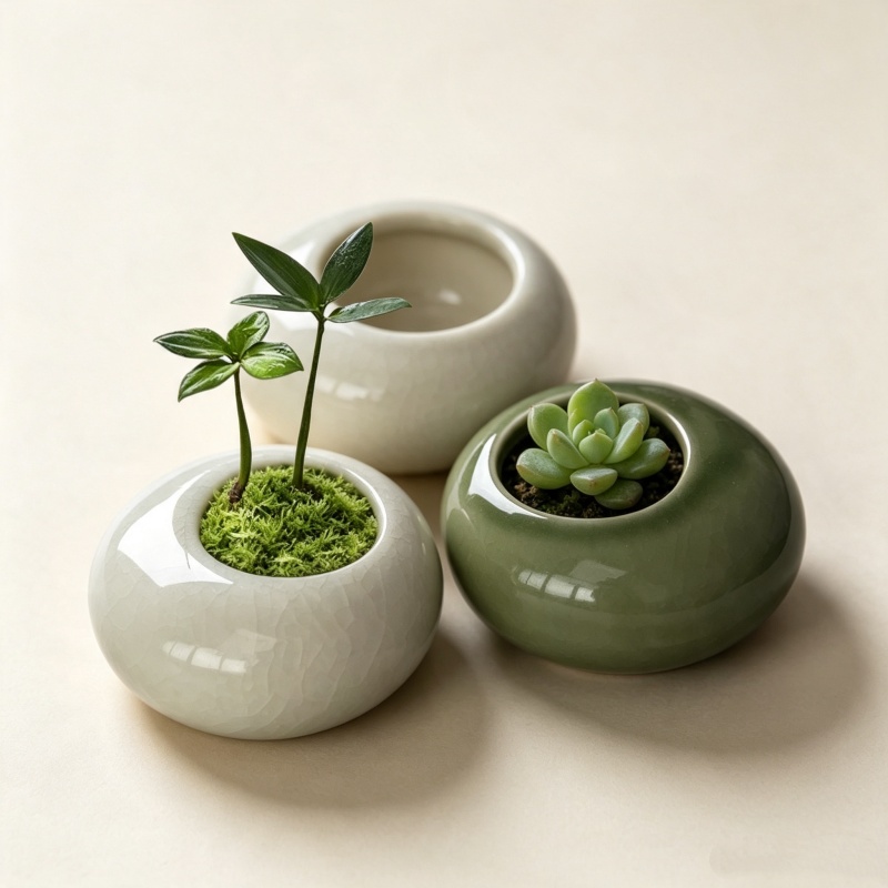 Bonsai Garden Art - กระถางต้นไม้เคลือบเงาแบบมินิไอซ์แคร็ก กระถางต้นไม้จิ๋วสำหรับปลูกไม้อวบน้ำ แจกันบอนไซ ของตกแต่งโต๊ะทำงาน ของตกแต่งบ้าน ของตกแต่งสวน