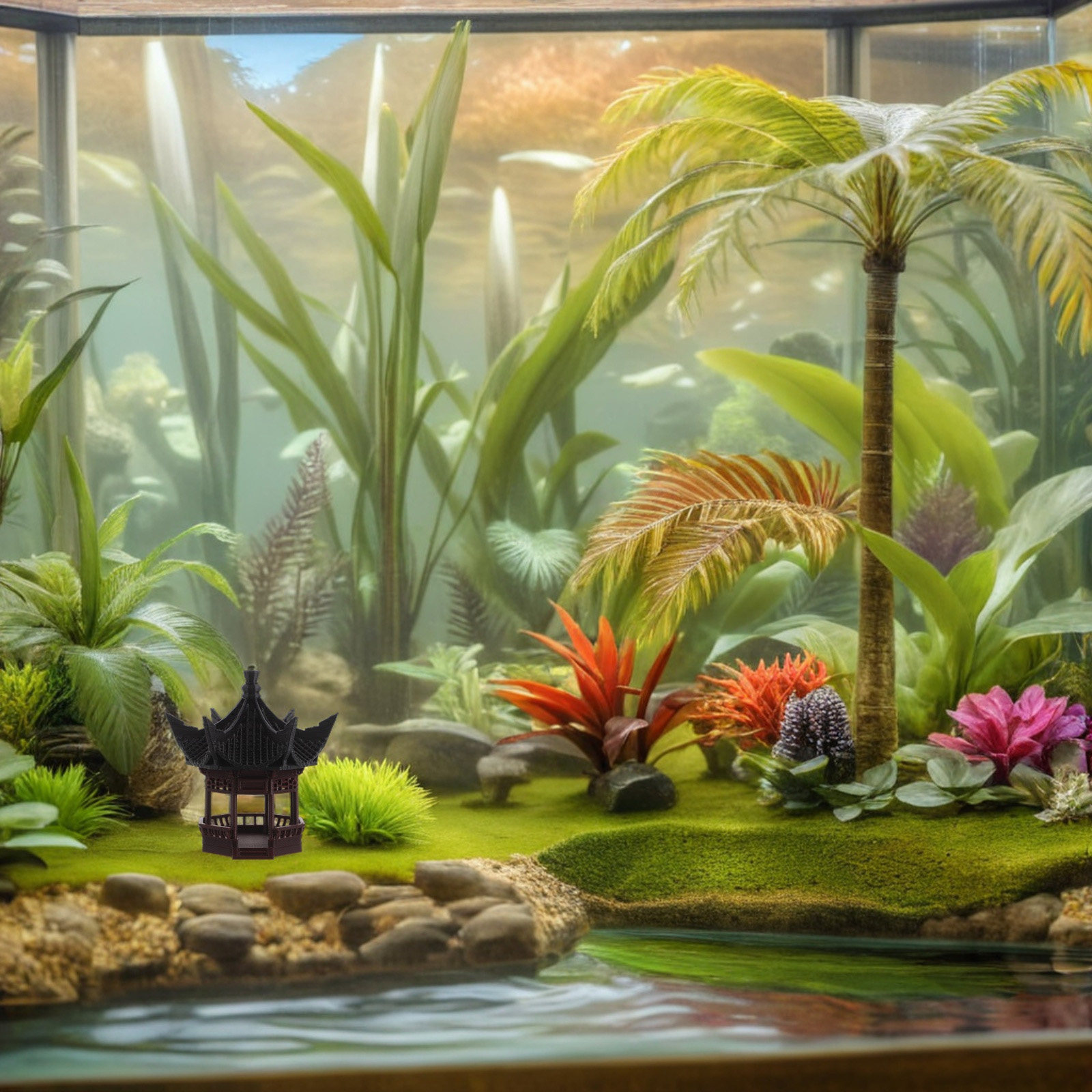 Bonsai Garden Display - มินิพิทักษ์ตกแต่งภูมิทัศน์ ดีไซน์สถาปัตยกรรมจีนโบราณที่ประณีตสำหรับสวนบอนไซและการจัดแสดงบ้านตุ๊กตา