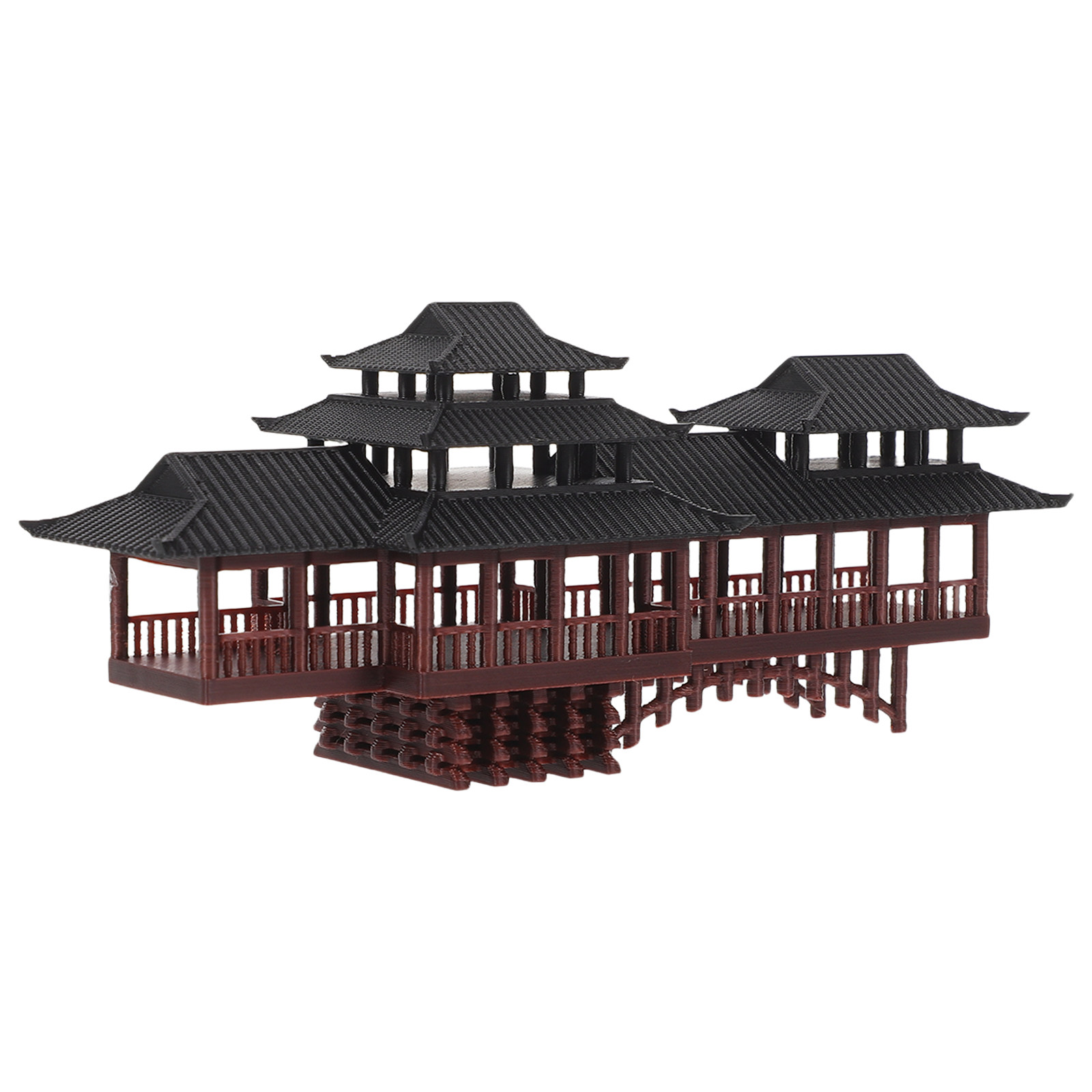 Bonsai Garden Ornaments - ศาลาจิ๋วตกแต่ง รูปปั้นสถาปัตยกรรมจีนโบราณ ทางเดินยาว สะพานโค้ง ตกแต่งสวนบอนไซ พลาสติก