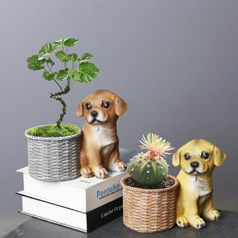 Bonsai Garden Art - ครัวเรือนห้องนั่งเล่นสํานักงานเรซิ่นบอนไซแจกันกระถางต้นไม้ Succulent Plant Garden Art สุนัขตะกร้าดอกไม้หม้อเครื่องประดับตกแต่ง