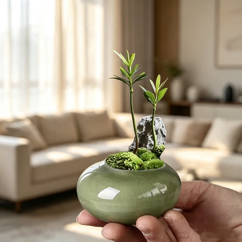 กระถางต้นไม้เคลือบเงาแบบมินิไอ - Bonsai Garden Art บทวิจารณ์และราคา