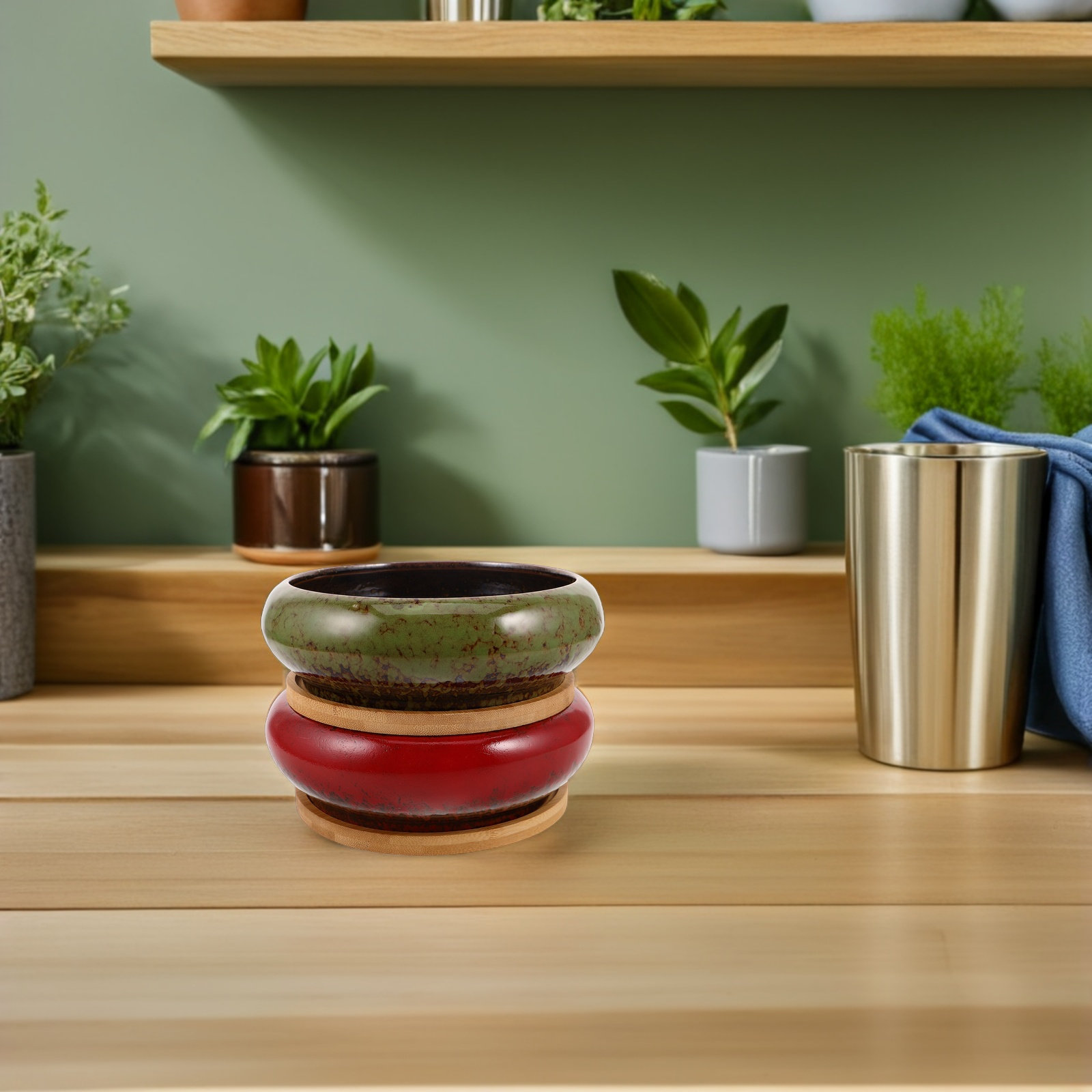 ชุดกระถางเซรามิกสไตล์เรโทรสำหร - Bonsai Garden Display บทวิจารณ์และราคา